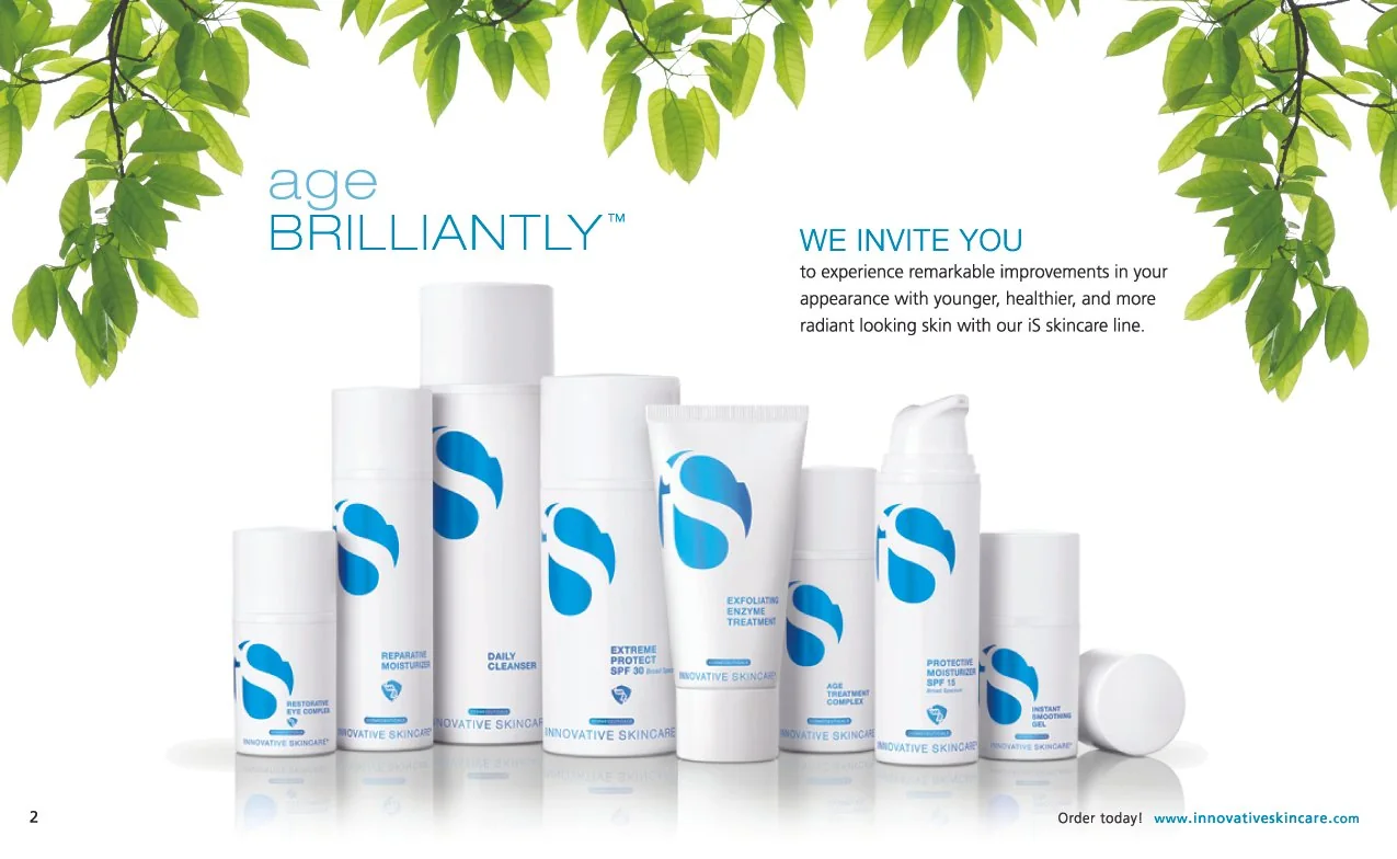 Innovative Skincare product family arranged beneath green botanical imagery