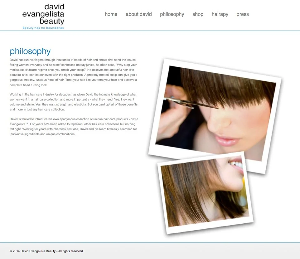 David Evangelista Beauty — Web Development portfolio work