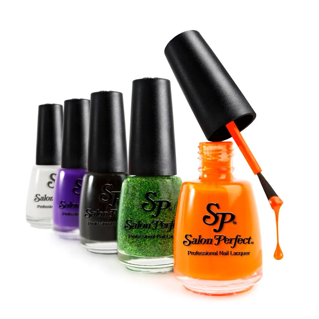 Salon Perfect nail-color bottles and manicure products in studio photography