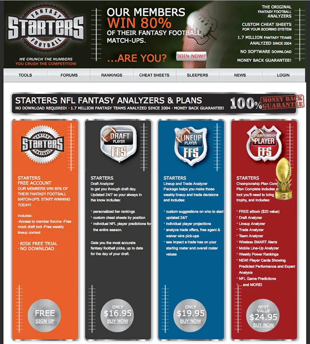 Starters Fantasy Football — Web Development portfolio work